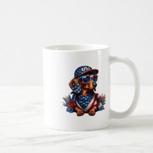 Taza De Café Dachshund 4 De Julio Perro Patriótico Dachshund Cu