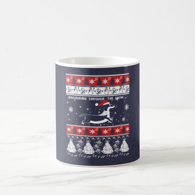 TAZA DE CAFÉ DACHSHUND A TRAVÉS DE LA NIEVE (Centro)