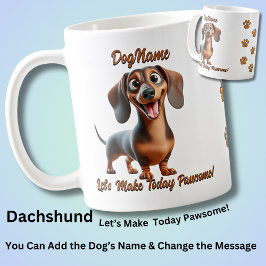 Taza De Café Dachshund - Añadir nombre de perro, cambiar texto