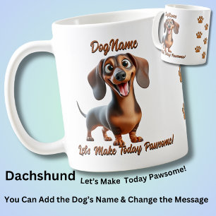 Taza De Café Dachshund - Añadir nombre de perro, cambiar texto
