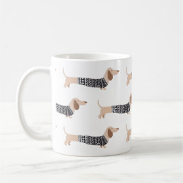Taza De Café Dachshund Black Navidades Sweater Pattern Funny