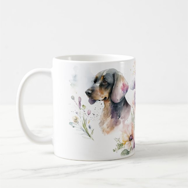 Taza De Café Dachshund Bouquet y flores (Izquierda)