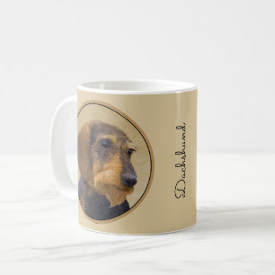 Taza De Café Dachshund (Caballo alambrado) Pintura original de 