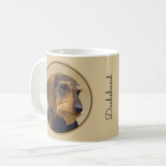 Taza De Café Dachshund (Cabezal alambrada) Pintura original de  (Anverso izquierdo)