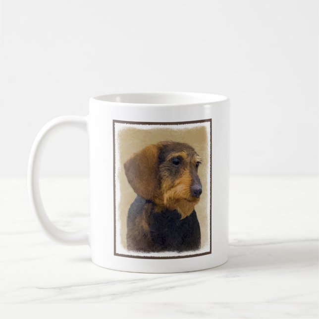 Taza De Café Dachshund (Cabezal alambrada) Pintura original de  (Izquierda)