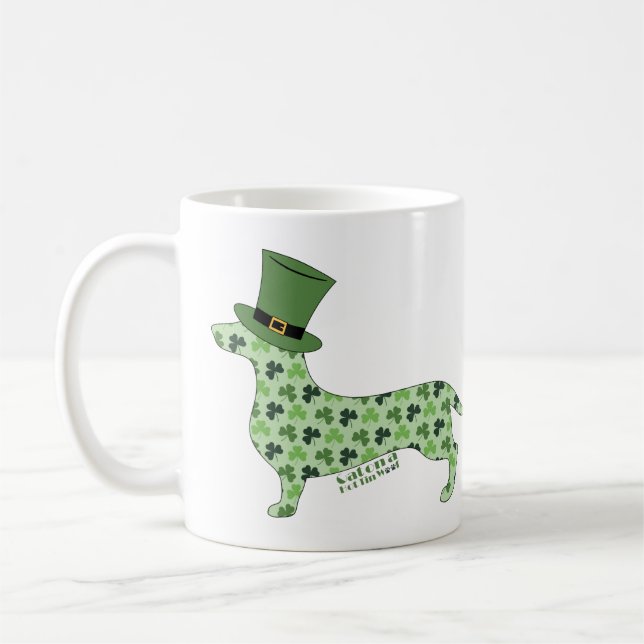 Taza De Café Dachshund con el Gorra de San Patricio (Izquierda)