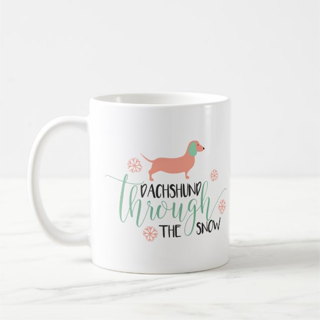 Taza De Café Dachshund con el navidad de la nieve (Izquierda)