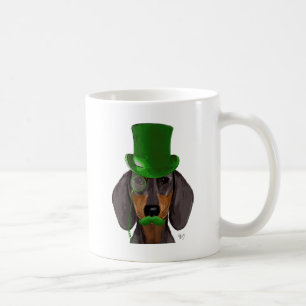 Taza De Café Dachshund con gorro verde negro Tan 2