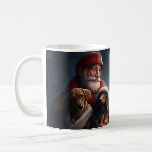 Taza De Café Dachshund Con Navidades Festividades De Santa Clau (Izquierda)