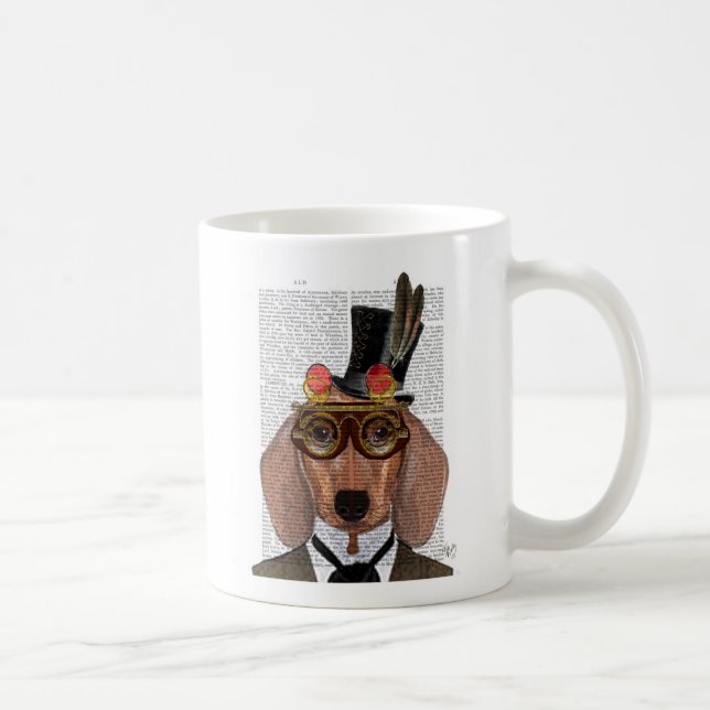 Taza De Café Dachshund con sombrero superior y gafas (Derecha)