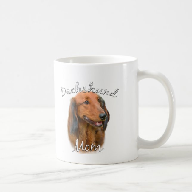 Taza De Café Dachshund (de cabello largo) Mamá 2 (Derecha)