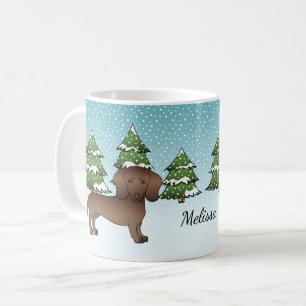 Taza De Café Dachshund de Pelaje Liso de Chocolate - Bosque Inv
