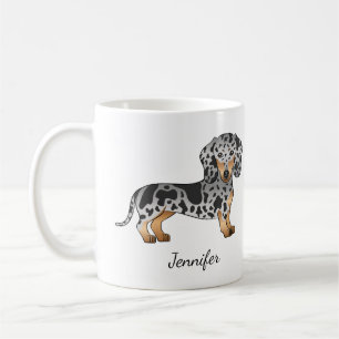 Taza De Café Dachshund de pelo corto manchado negro y marrón & 