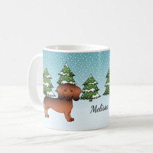 Taza De Café Dachshund de pelo corto rojo sable en un bosque in