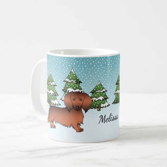 Taza De Café Dachshund de pelo largo Sable Rojo - Bosque de inv (Anverso izquierdo)