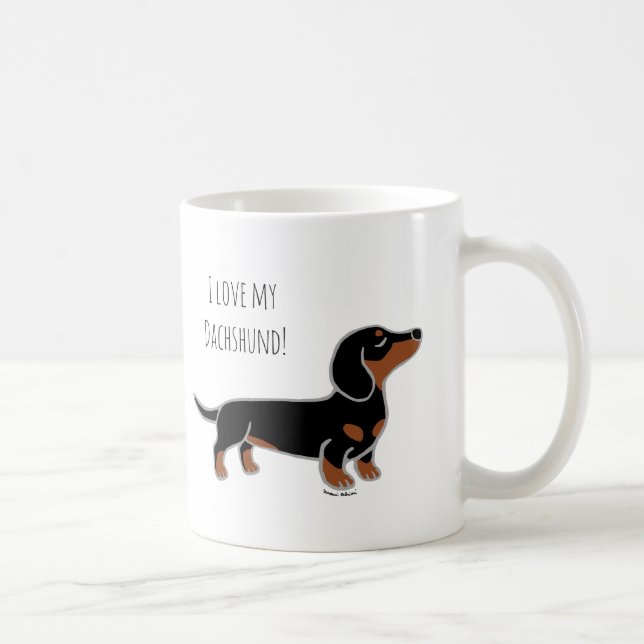 Taza De Café Dachshund de presentación liso del negro y del (Derecha)