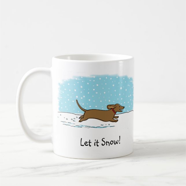 Taza De Café Dachshund Déjalo nevar - Feliz feriado de perro en (Izquierda)