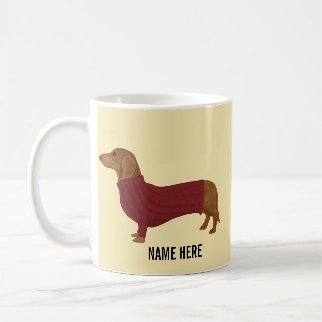 Taza De Café Dachshund En Suéter Rojo (Izquierda)