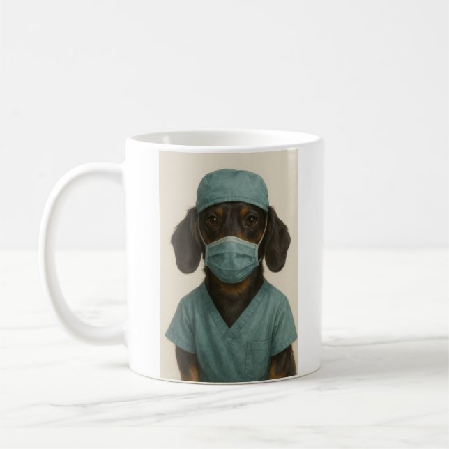 Taza De Café Dachshund en uniforme de quirófano (Izquierda)