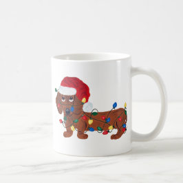 Taza De Café Dachshund Enredado En Luces De Navidad 