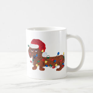 Taza De Café Dachshund Enredado En Luces De Navidad