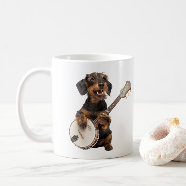 Taza De Café Dachshund es un banjo (Con donut)
