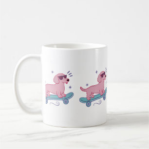 Taza De Café Dachshund Genial en Monopatín Arte Divertido de