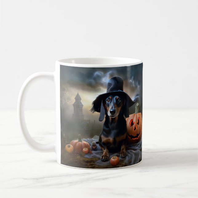 Taza De Café Dachshund Halloween Scary (Izquierda)