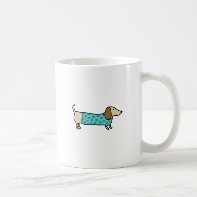 Taza De Café Dachshund lindo en azul de la menta (Derecha)