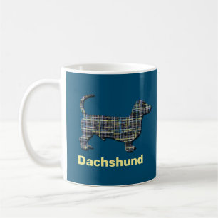 Taza De Café Dachshund Líneas de la Cuadrícula Azul y Amarilla 