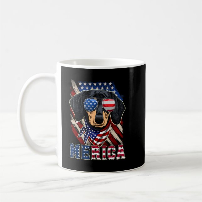 Taza De Café Dachshund Merica 4 de julio (Izquierda)