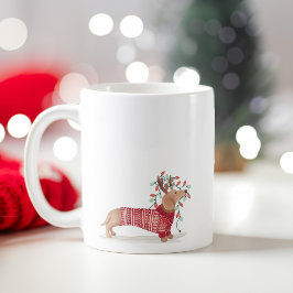 Taza De Café Dachshund Navidades de perros suéter y luces
