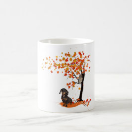 Taza De Café Dachshund Owl And Fall Tree Dachshund Lover Otoño