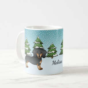 Taza De Café Dachshund Pelo Corto Negro y Castaño - Bosque de I