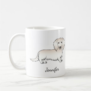 Taza De Café Dachshund Pelo Largo Crema Perro De Dibujos Animad