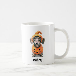 Taza De Café Dachshund personalizado de Halloween Calabaza Perr