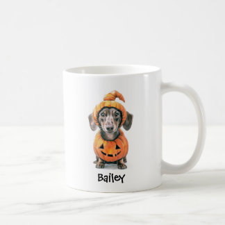 Taza De Café Dachshund personalizado de Halloween Calabaza Perr