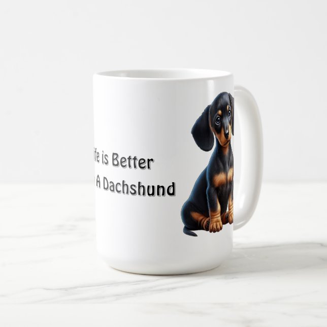 Taza De Café Dachshund Puppy Sentado y mirando con indiferencia (Anverso derecho)