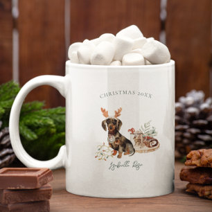 Taza De Café Dachshund Reno Monograma Navidad