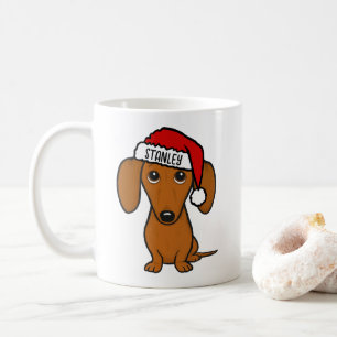 Taza De Café Dachshund Santa Cute Wiener Dog Nombre personaliza