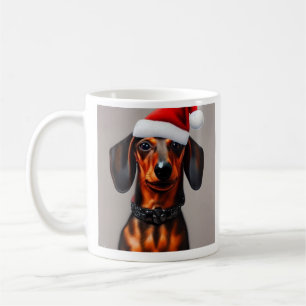 Taza De Café Dachshund, Santa, Navidades Coffee Mug