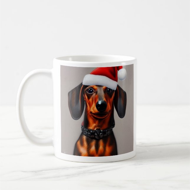 Taza De Café Dachshund, Santa, Navidades Coffee Mug (Izquierda)