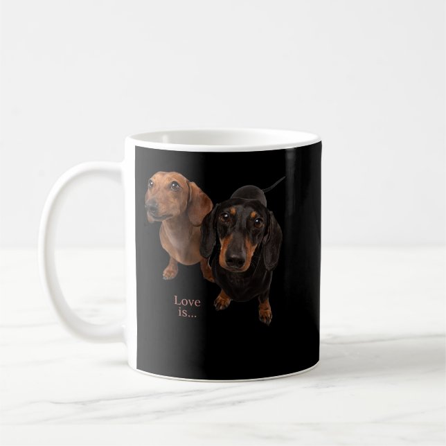 Taza De Café Dachshund Shirt Weiner Perro Mamá Papá Ama Doxie P (Izquierda)