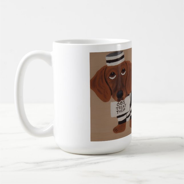 Taza De Café Dachshund Treat Thief Jailbird (Izquierda)
