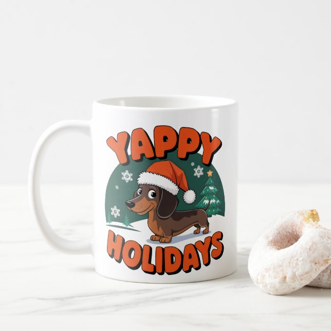 Taza De Café Dachshund Wiener Dog Yappy Holidays (Con donut)