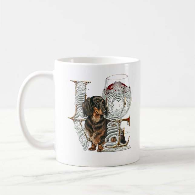 Taza De Café Dachshund Wine Glass Hizo Palabra de AMOR (Izquierda)