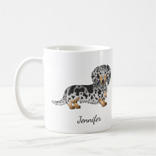 Taza De Café Dachshund Y Nombre Del Pelo Largo Y Negro Y Tan Da