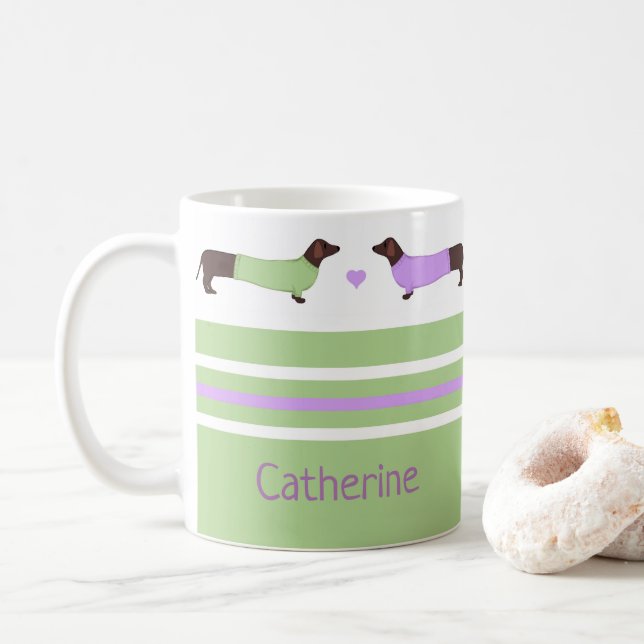 Taza De Café Dachshunds extra largos - Verde de menta y lavanda (Con donut)