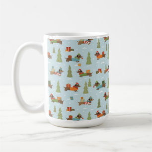 Taza De Café Dachshunds festivos en el patrón de la nieve