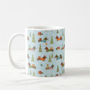 Taza De Café Dachshunds festivos en el patrón de la nieve